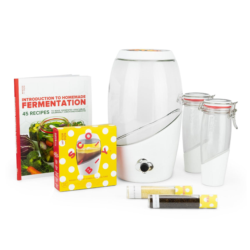 Complete Kombucha Brewing Starter Kit with Kombucha Scoby, Jar, Bottles and Recipe Book