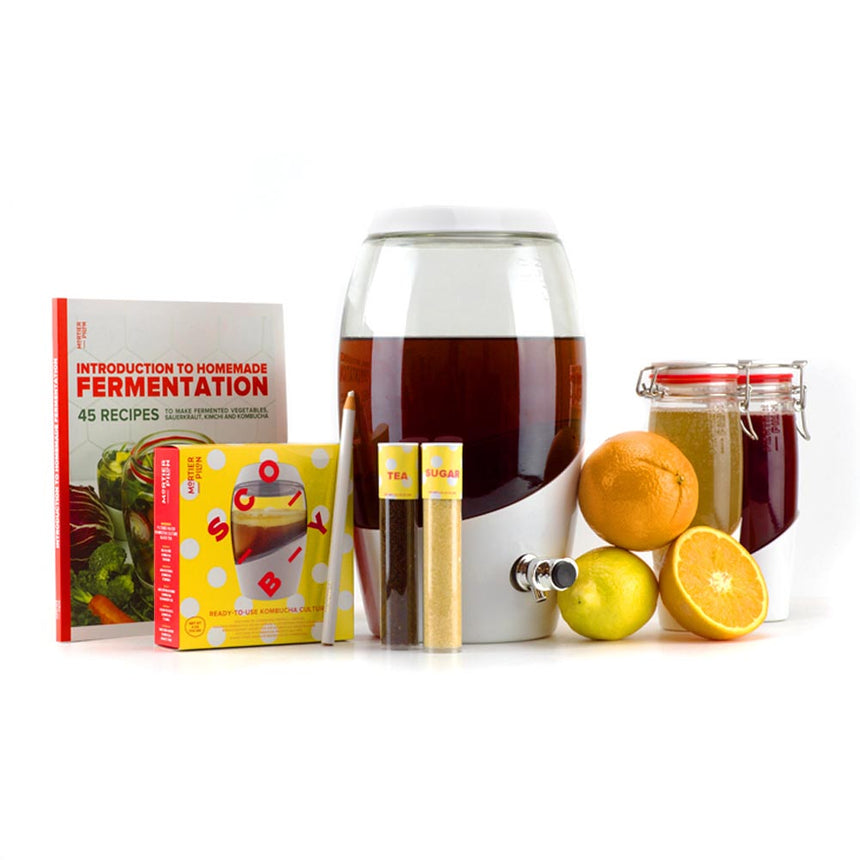 Complete Kombucha Brewing Starter Kit with Kombucha Scoby, Jar, Bottles and Recipe Book